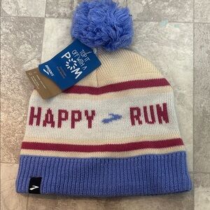 Brooks Cream and Blue Happy Run Beanie